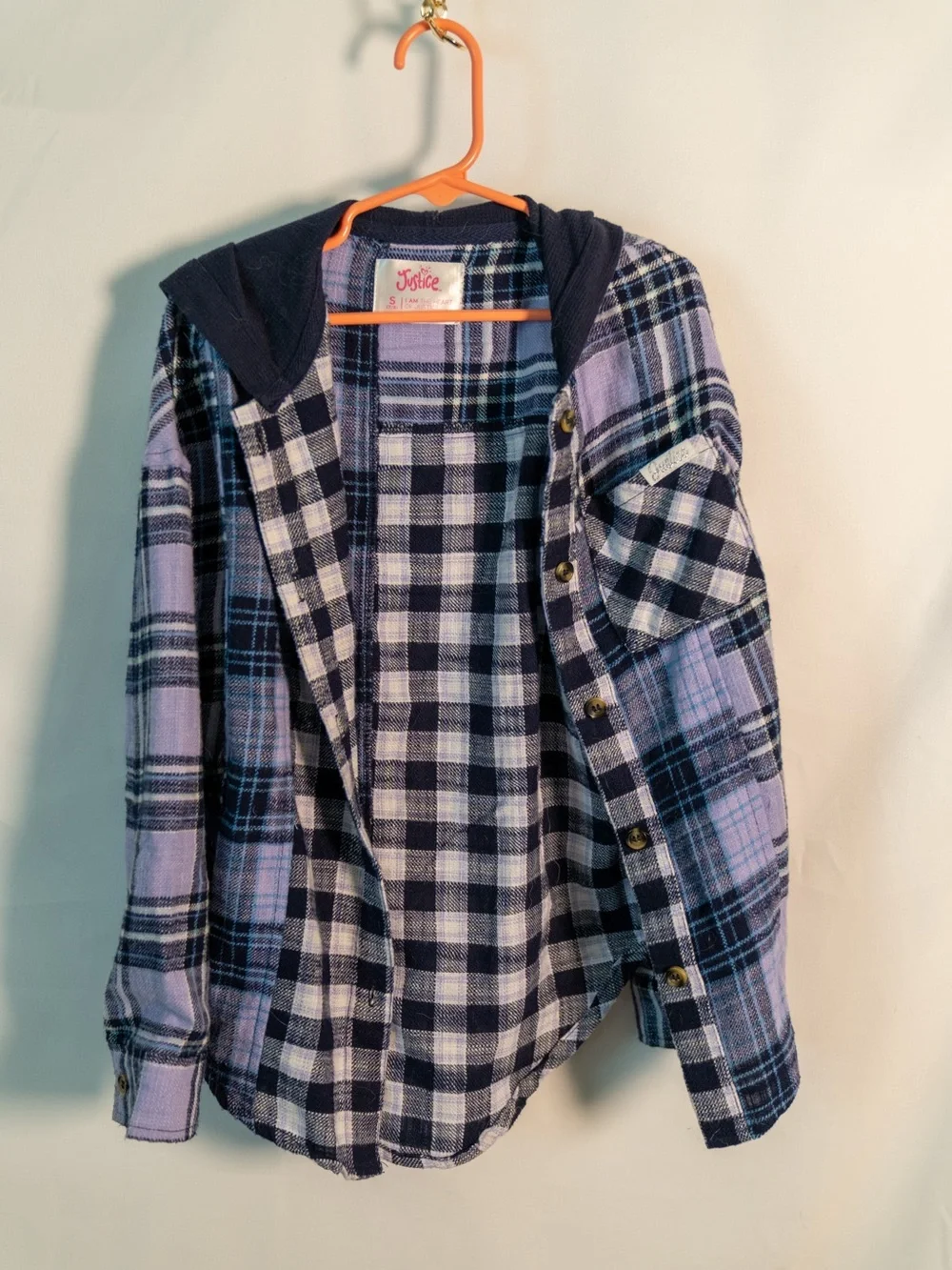 Justice Purple Navy Plaid Button-Down Shirt